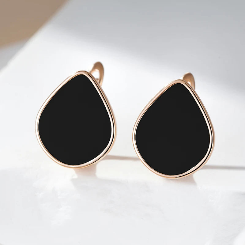 Women's 585 Rose Gold Colour Geometry Black Stone Dangle Earrings