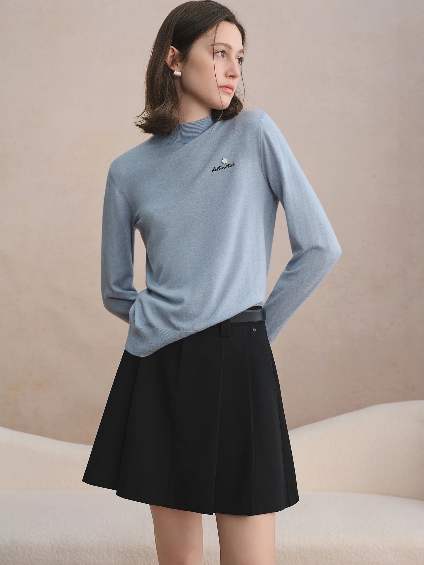 Soft Warm Cloud Shirt High-Collar Embroidered Lettering Long Sleeve Base Layer
