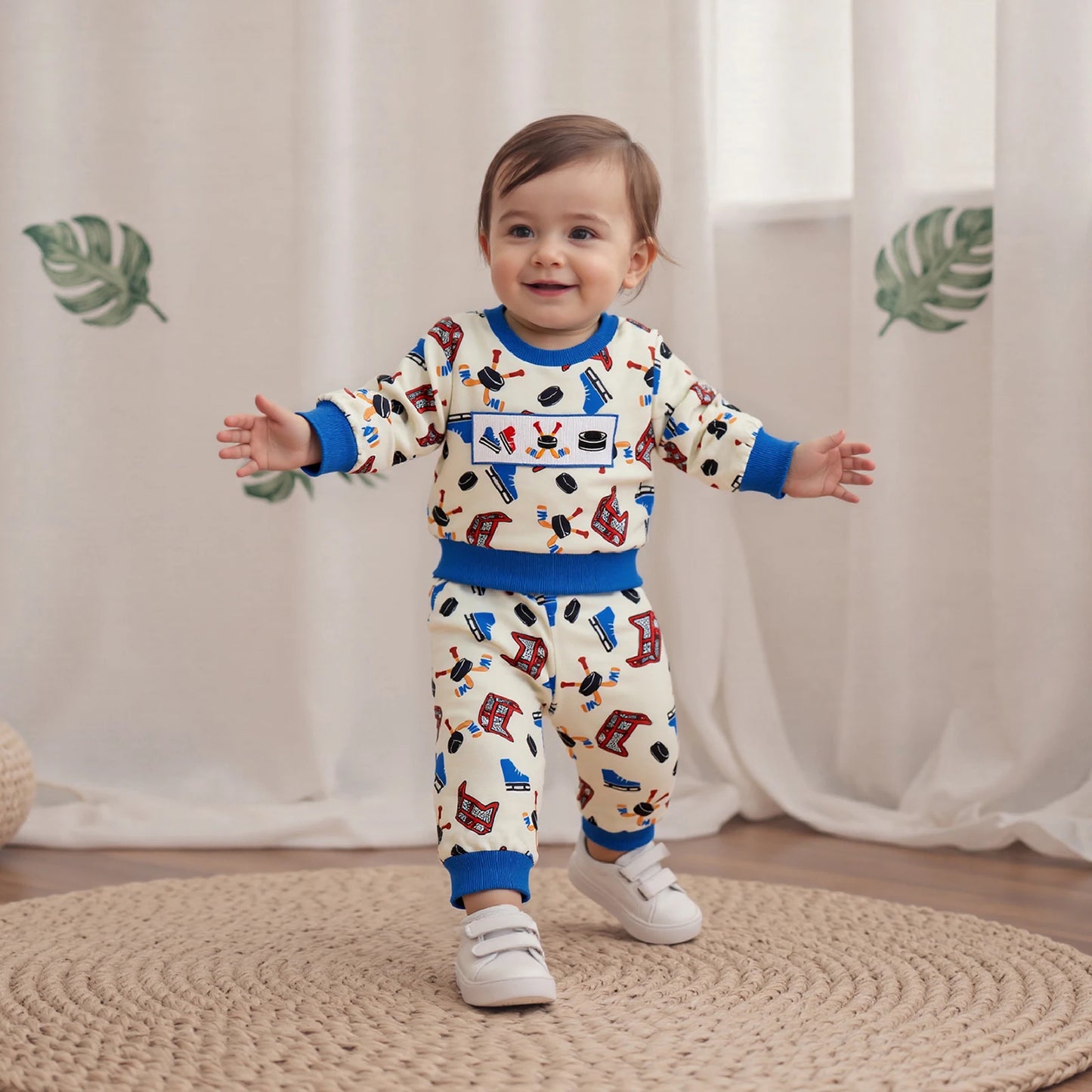 Baby Boys 2-Piece Fall Clothes Set - Cartoon Print Sweatshirt & Pants (0-3Y)