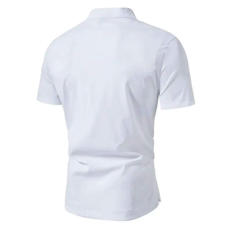 Men's Summer Stand Collar Short Sleeve Casual Slim Fit Pullover Shirt