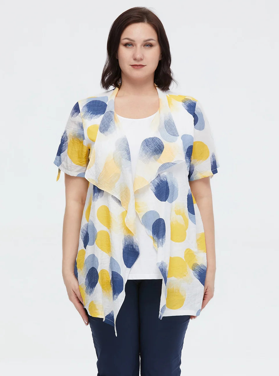 Women's Oversized Fake Two-Piece Print Shirt Blouse