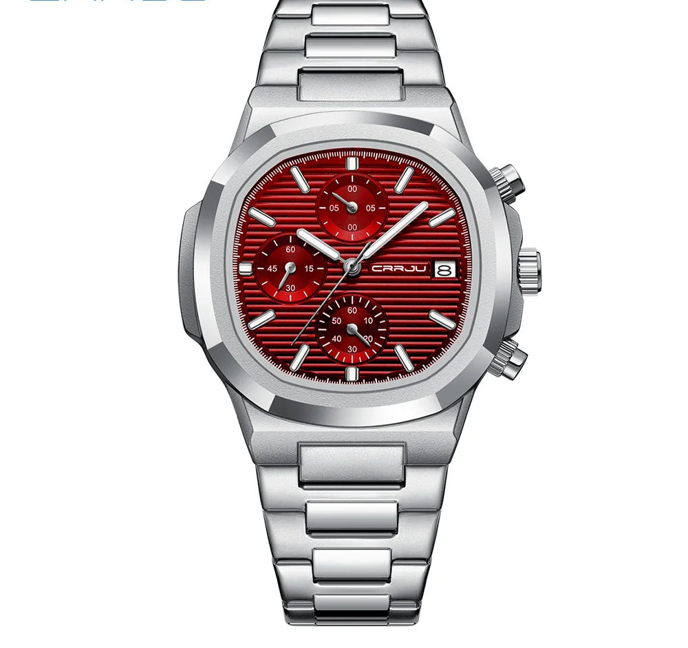 Men's Business Watch - Square Dial Stainless Steel with Luminous Date