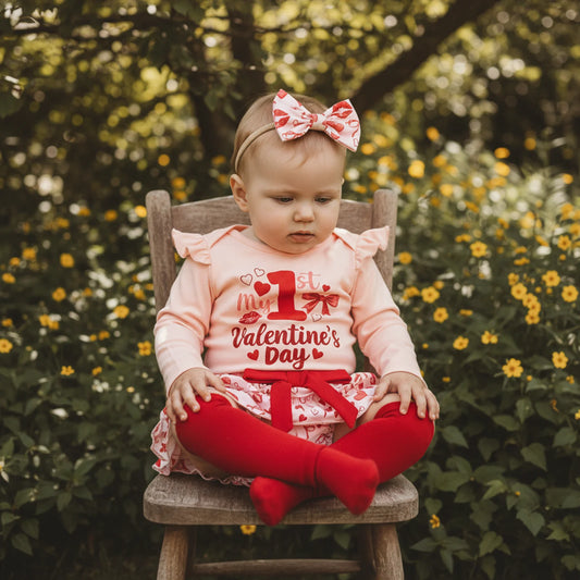Baby Girls Valentine's Day 4-Piece Outfit Set - Romper, Skirt, Leg Warmers & Headband