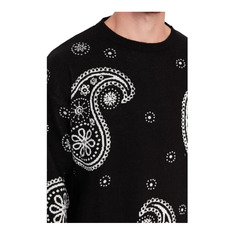 Men's Pullover Oversize Standard Sleeve Paisley Crew Neck Knitwear Unprinted Sweater