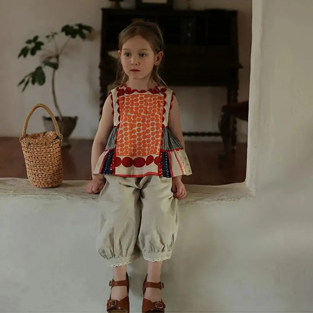 Girls' Dress Summer Children's Round Neck Sleeveless Geometric Multicolour Comfortable Casual Dress