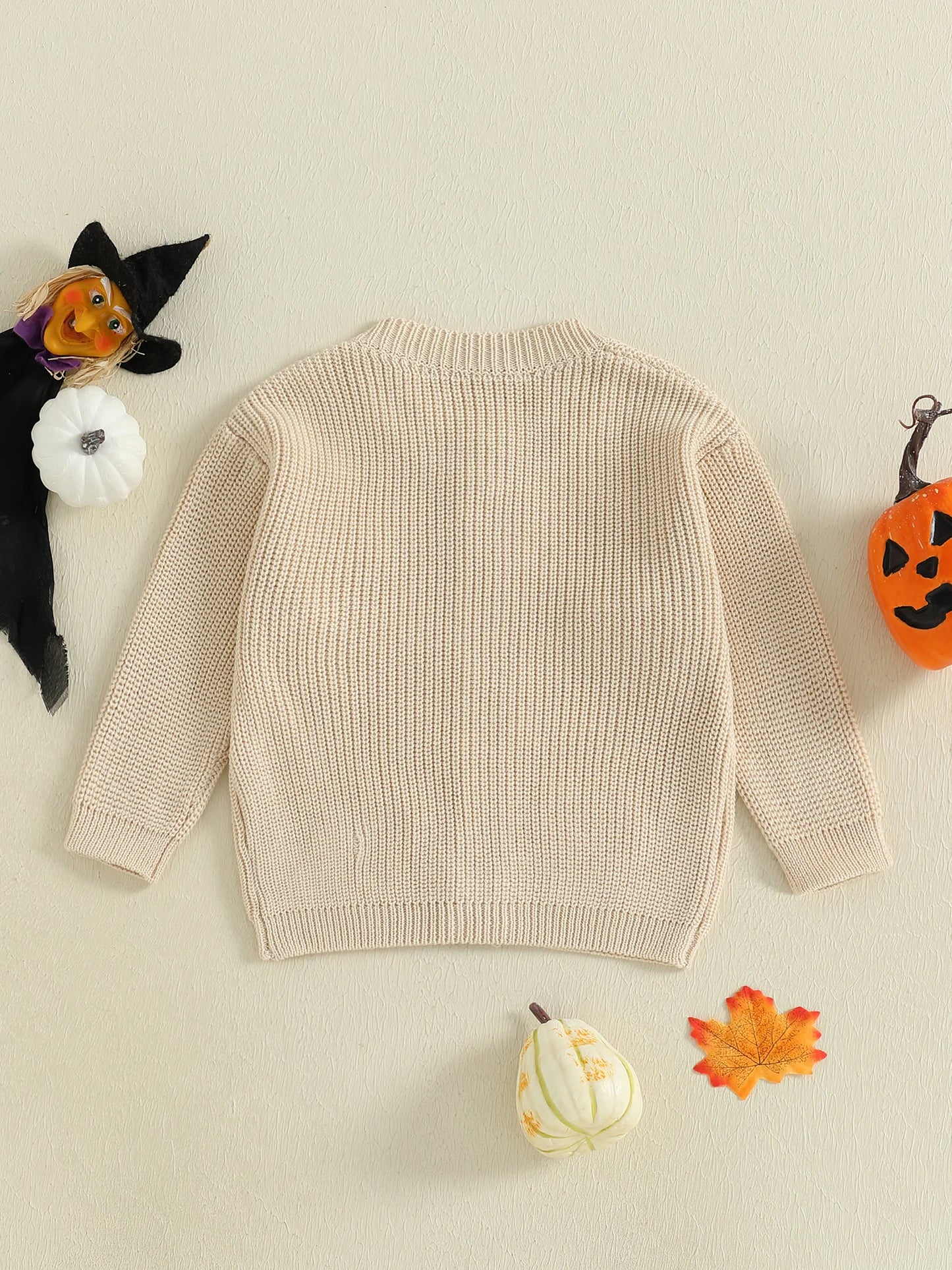 Toddler Halloween Cardigan - Pumpkin Embroidery Button Knit Sweater