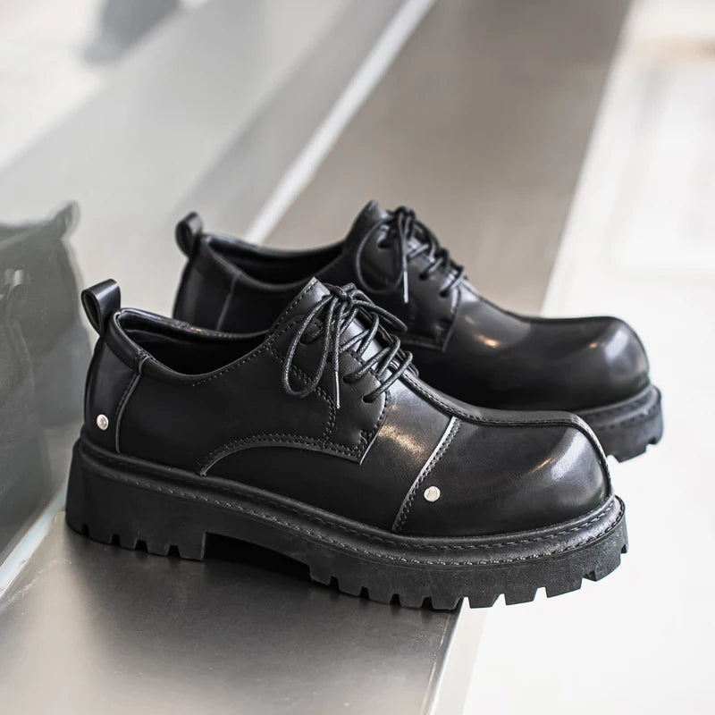 Men's Platform Derby Shoes - Genuine Leather Business Casual