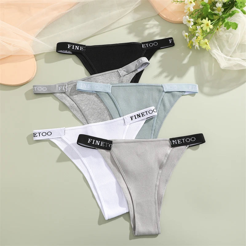 4-Pack Cotton Letter Belt Underwear - Women's Low-Waist Breathable Briefs