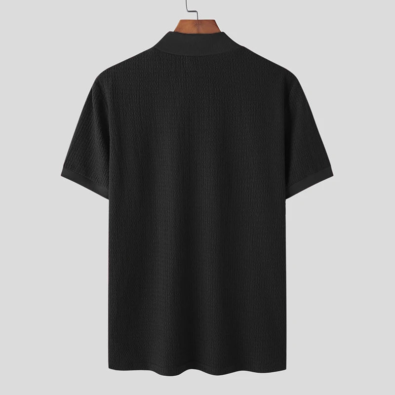 Men Solid Colour Turtleneck  Short Sleeve  T Shirt