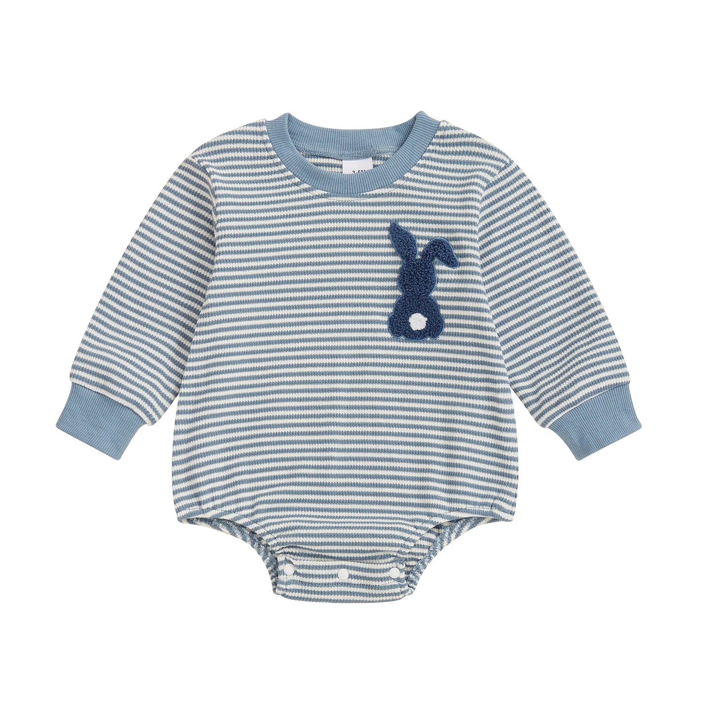 Baby Easter Romper - Stripe Rabbit Carrot Embroidery Long Sleeve Bodysuit