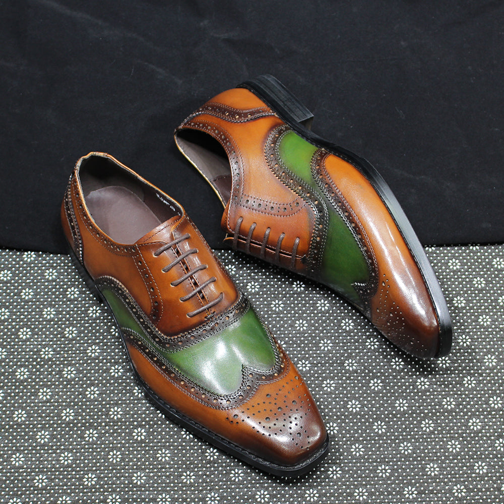 Men's Oxfords Genuine Leather Classic Wingtip Lace-Up  Wedding Party Business Office Formal Shoes