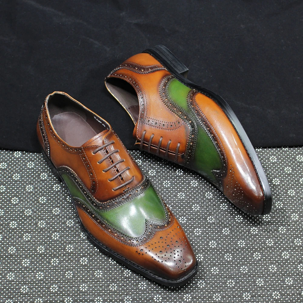 Men's Oxfords Genuine Leather Classic Wingtip Lace-Up  Wedding Party Business Office Formal Shoes