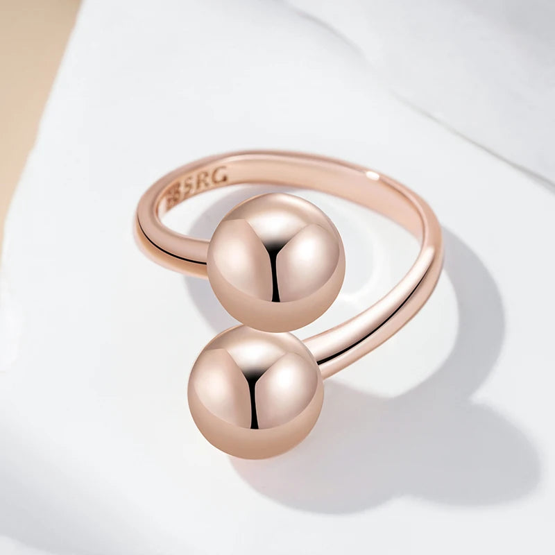 Unique Glossy Double Ball Ring - Rose Gold Retro
