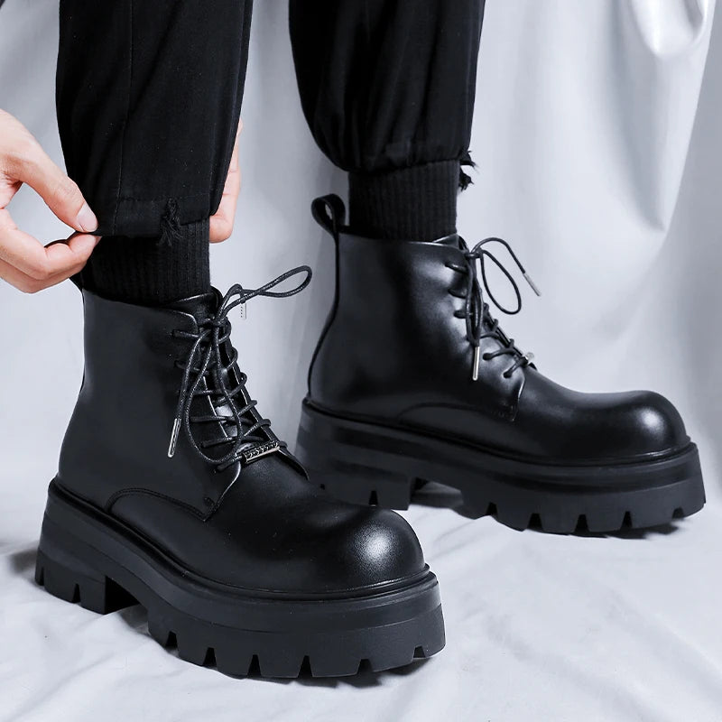 Men's Casual Platform Lace Up Chunky Platform Ankle Boots