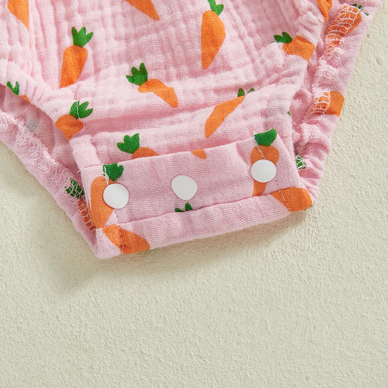 Baby Girls Easter Romper Set - Carrot Print Long Sleeve Jumpsuit with Bow Headband