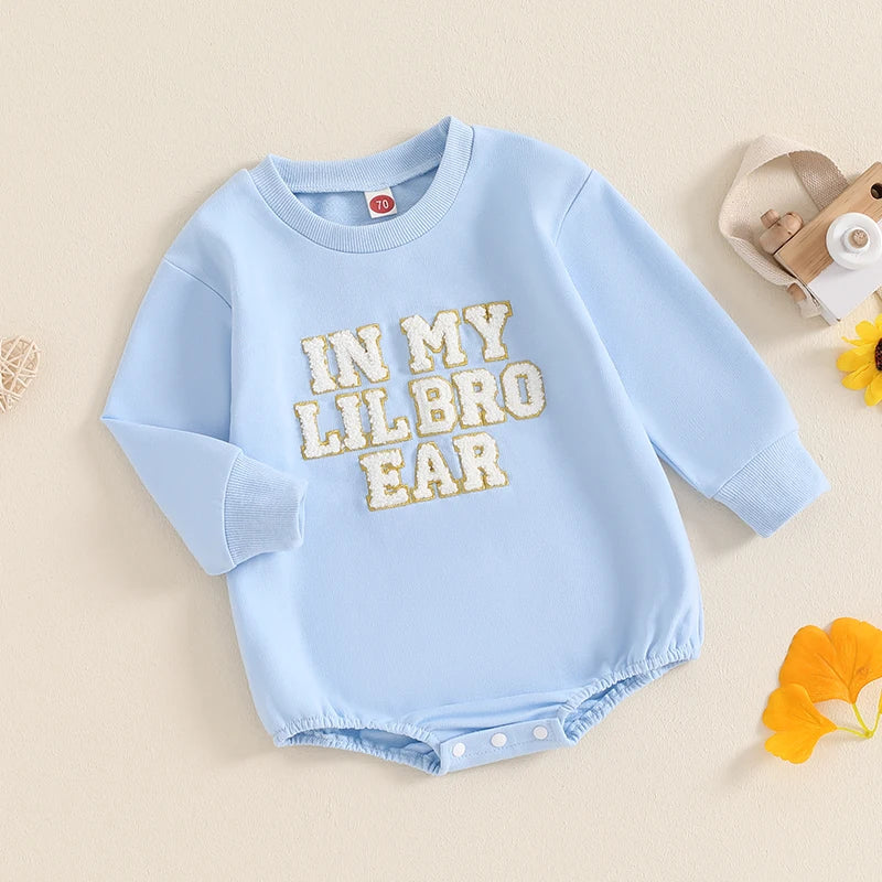 0-18M Baby Boys Girls Cute Romper Long Sleeve Crew Neck Letters Embroidery Sweatshirt Jumpsuits