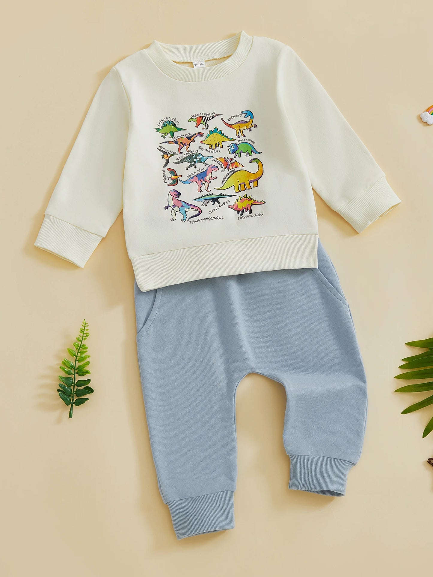 Baby Boy's Outfit Set - Dinosaur/Animal Print Sweatshirt & Elastic Pants
