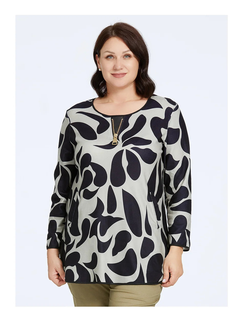 Women's Oversized Graffiti Print Fleece Top with Silver Trim