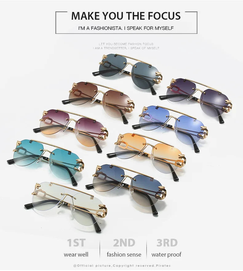 Unisex 2 Pairs Per Set Rimless Gradient Double Bridge Sunglasses
