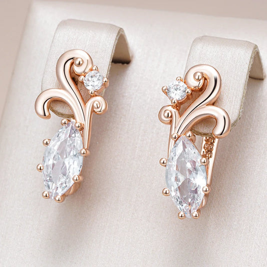 Women's 585 Rose Gold Colour Crystal Flower  Rhombus Natural Zircon English Earrings