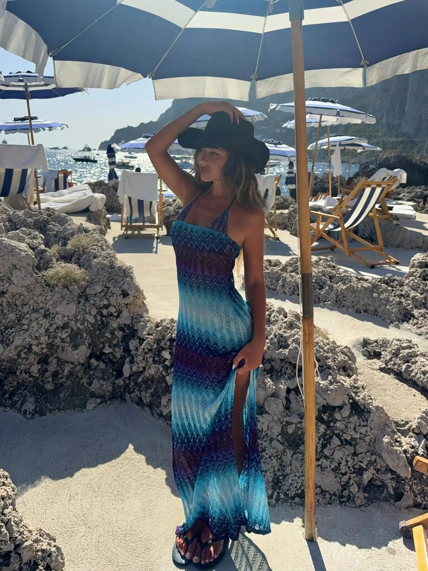 Women's Strapless Print Bandage Maxi Dress - Split Cover Up & Evening Wear