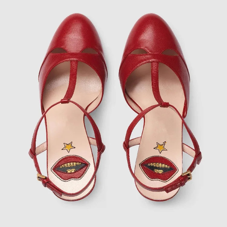 Women's Leather Platform Sandals - Wedge Heel Rivet T-Strap Sandals