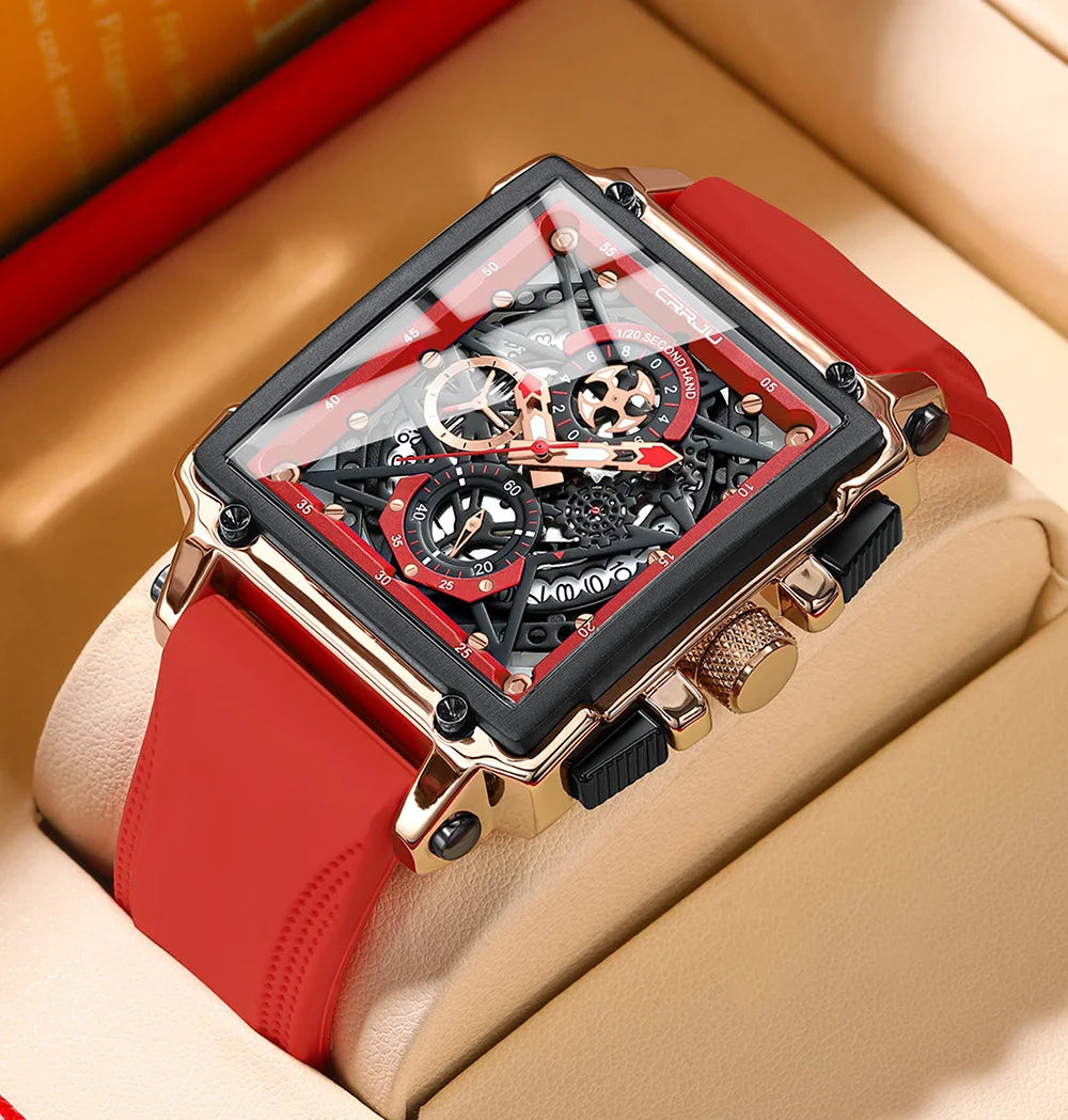 Men's Sports Watch - Large Dial Rectangular Design with Chronograph & Auto Date