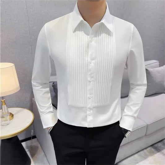 Men's Long Sleeve Pleated Fold Tuxedo Shirt