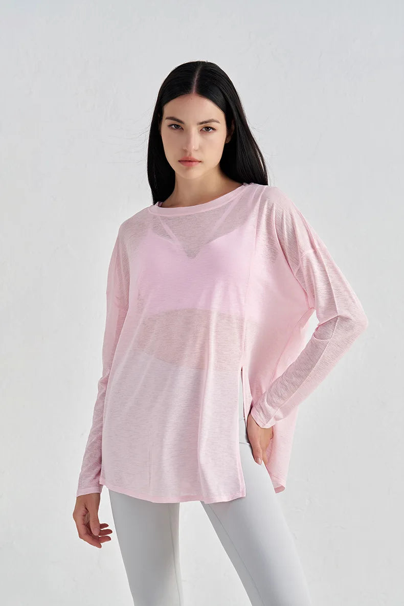 Mesh Long Sleeve Sports Top - Quick Dry Breathable Running Shirt for Yoga & Fitness