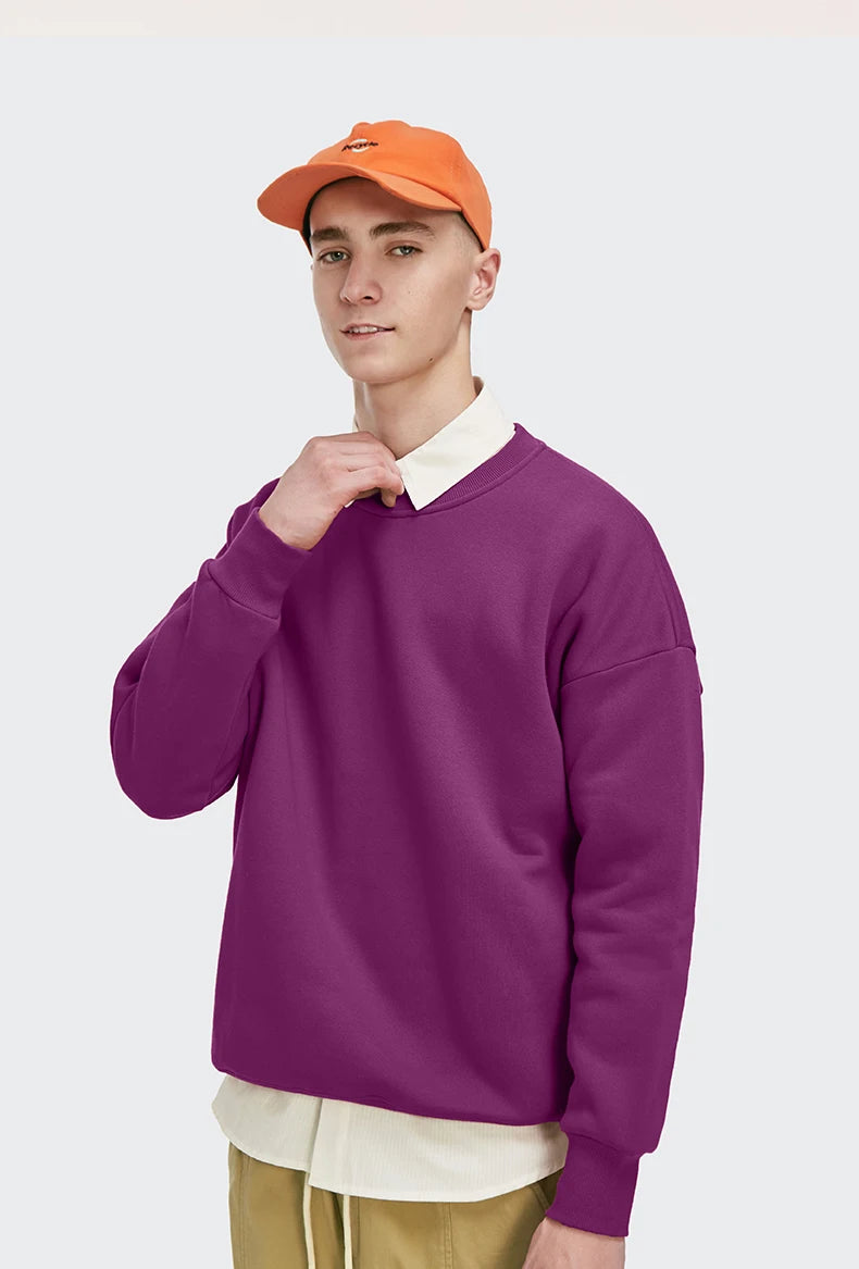 Men's Candy Color Pink Crewneck Sweatshirt Unisex Blank Minimalism Fleece Lined Sweatshirts Plus Size