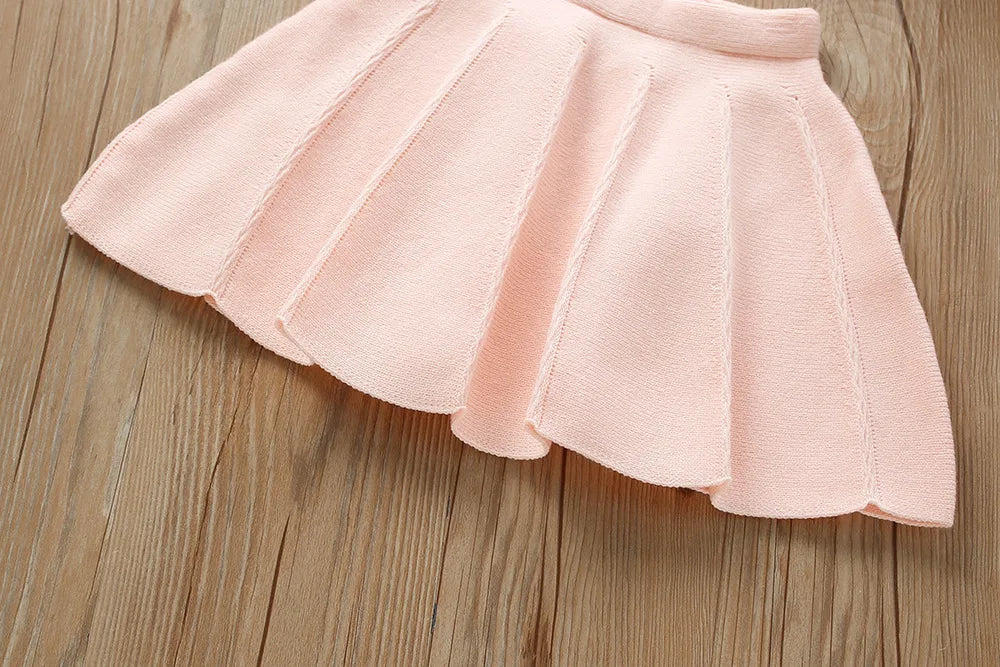 Girl's Clothes Collar Embroidery Flower Knit Cardigan Sweater and Short Skirt Two-piece Set