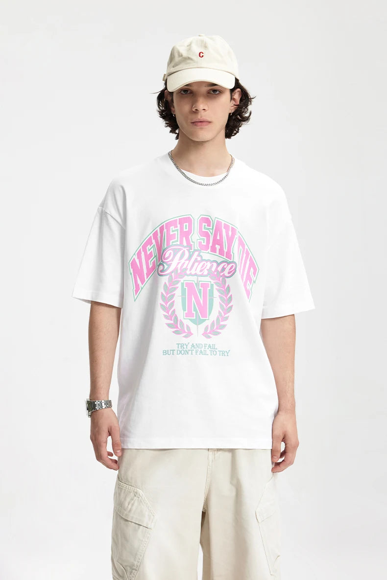 Men's College Printed Suede Beaded American Style Loose Short Sleeve T-Shirt