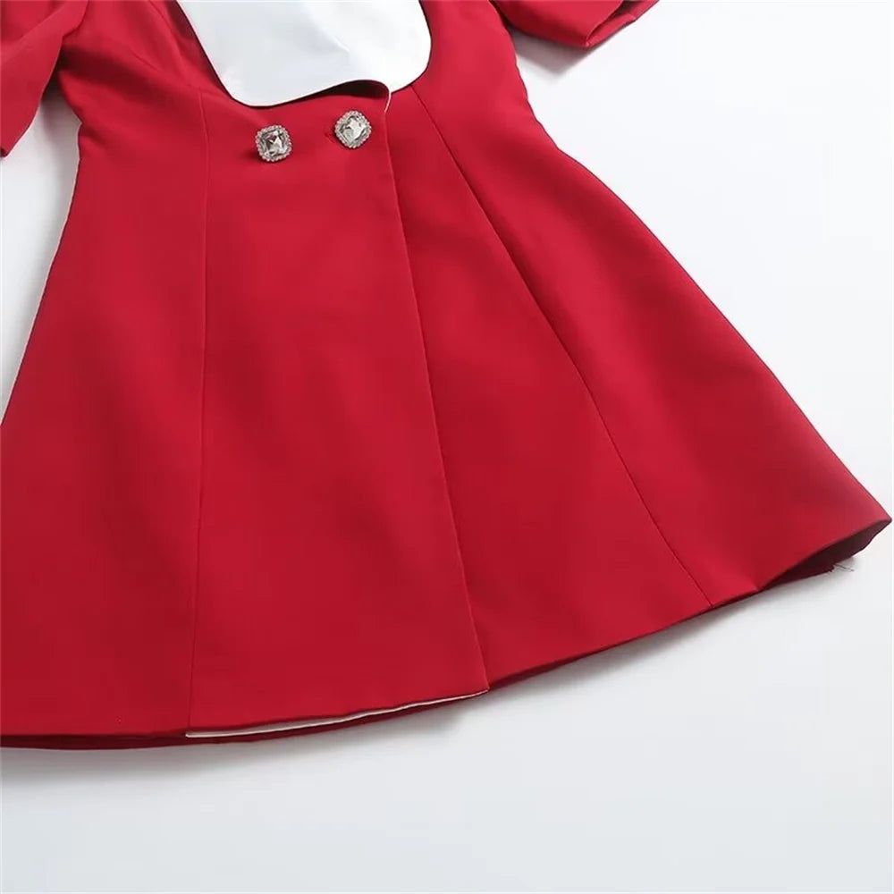 Women Bow Bubble Sleeve Hollowed Out Temperament Dress With Flip Collar