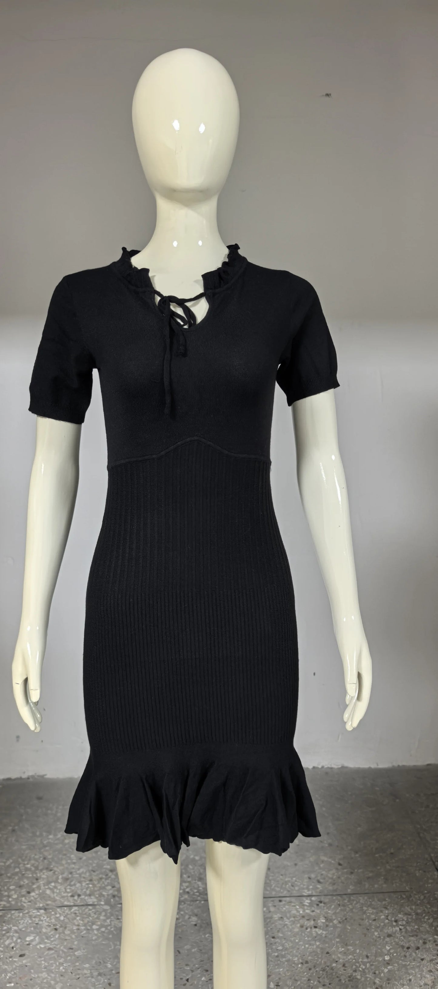 Women's Autumn Tie Front Ribbed Knit Mini Dress - Bodycon Party Dress