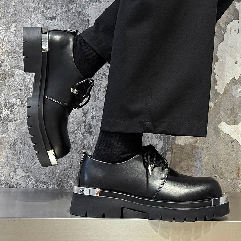 Men's Platform Derby Shoes - Genuine Leather Thick Sole