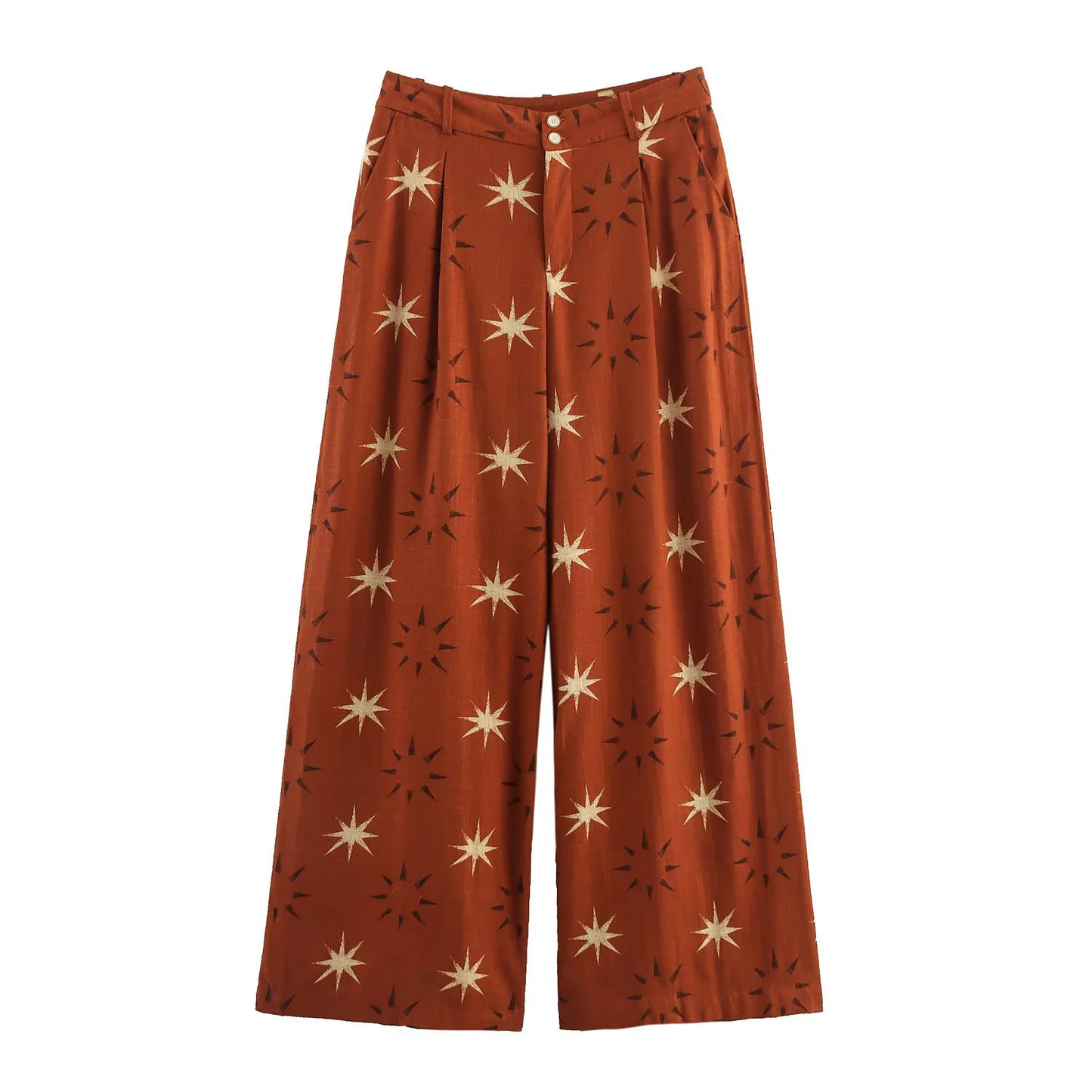 Women's Summer Printed Blended Top & Wide Leg Pants Set - Two Piece Outfit