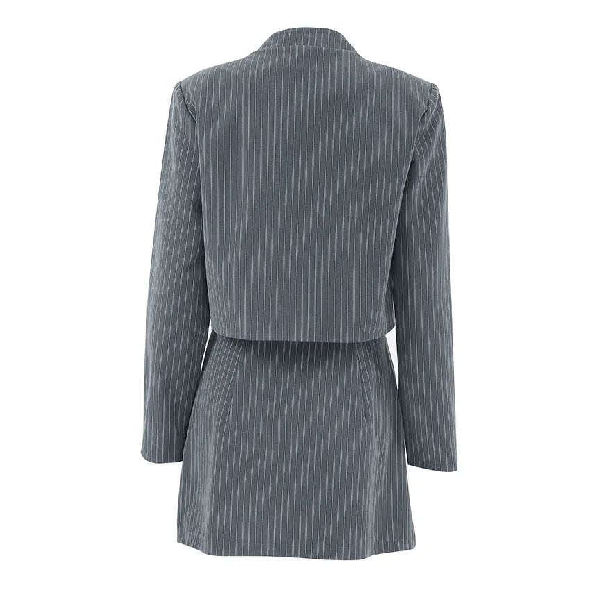 Women's Striped Long Sleeved High Waisted Skirt 2-Piece Suit