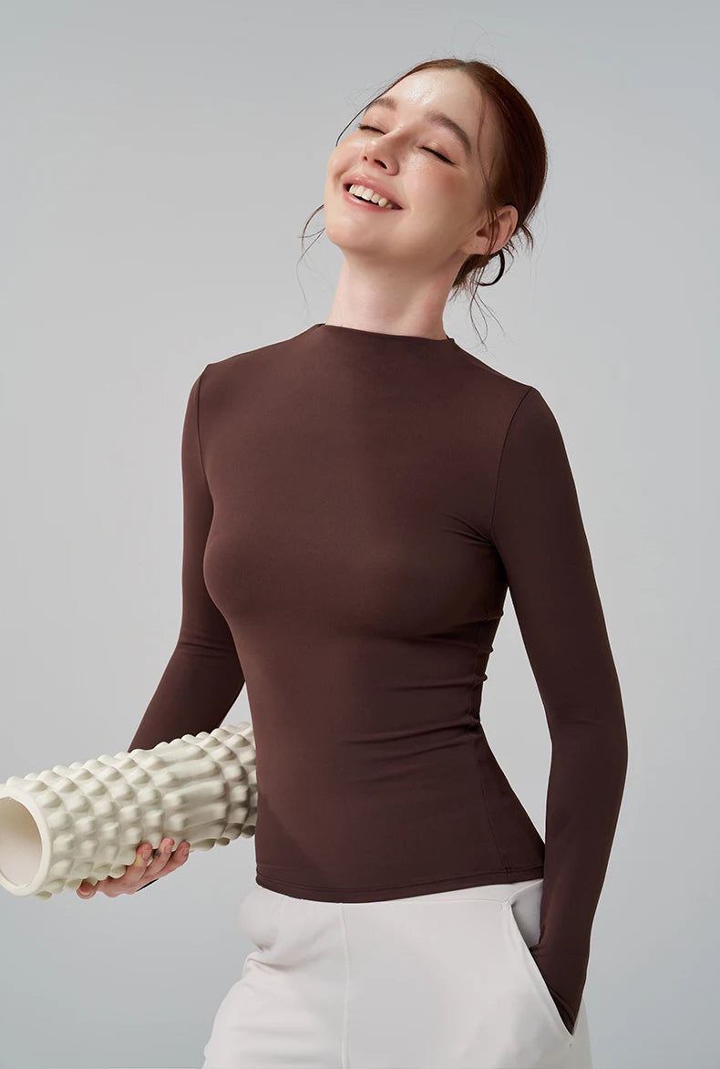 Half-High Collar Slim Fit Yoga Top - Long Sleeve Pilates Fitness T-Shirt