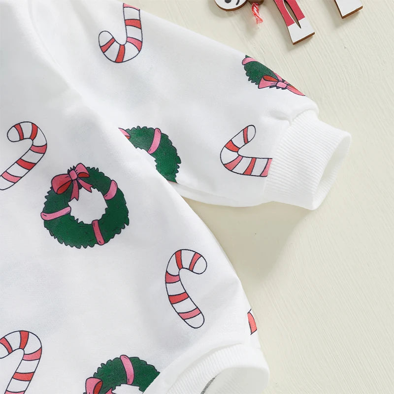 Christmas Candy Cane and Tree Print Romper - Baby Boys Girls Jumpsuit