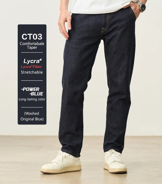 Men's Comfortable Tapered Jeans - Colourfast Washed Denim