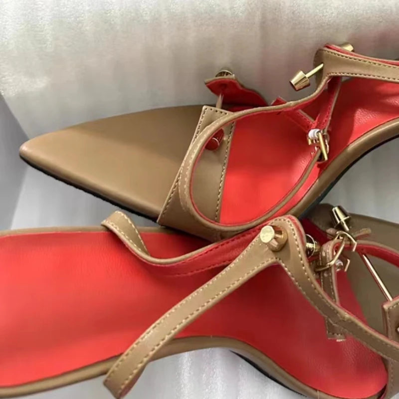 Women's Metal Strap High Heel Sandals - Pointed Open Toe Stilettos