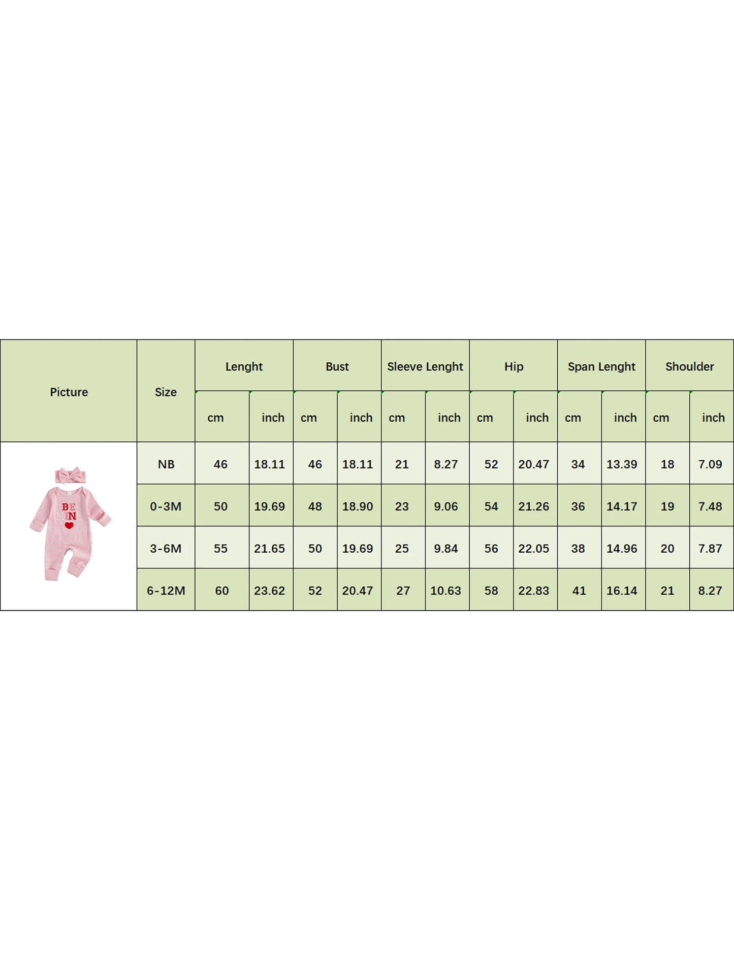 Newborn Baby Romper with Headband - Love Heart Embroidery Stripe Design