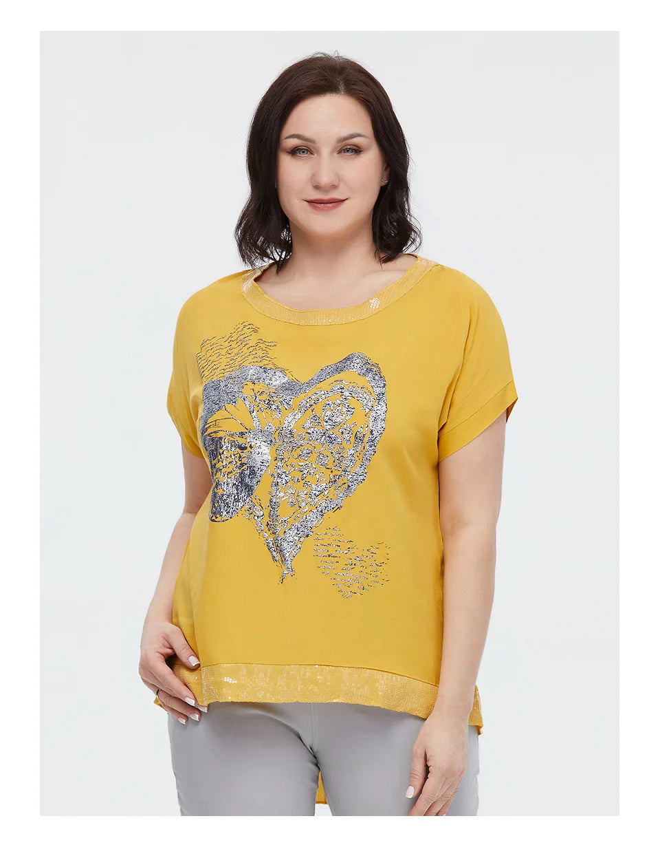 Women's Oversized Short Sleeve Sequin Print Cotton Top