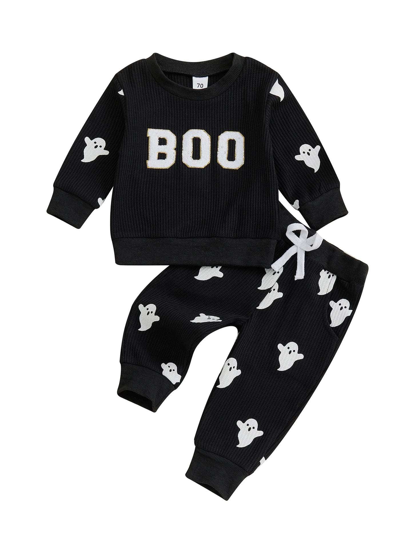 Toddler Boy's Halloween Outfit Set - Ghost Print Sweatshirt & Elastic Pants