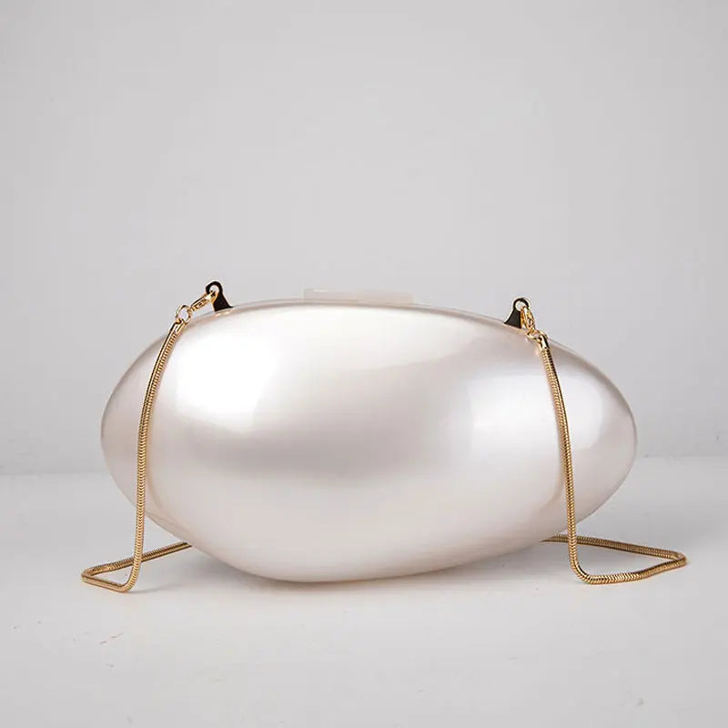 Women's Pearl Acrylic  Clutch Purse Mini Shell Chain Shoulder Crossbody Handbag