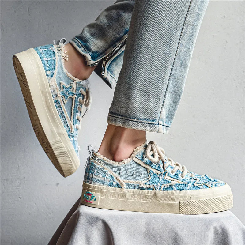 Men's Casual Denim Sneakers - Stars Platform Skateboard Shoes