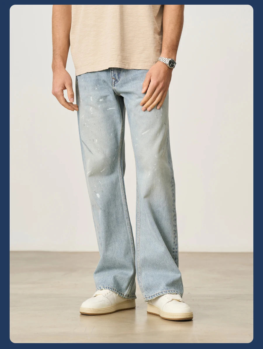 Men's High Standard Loose Relaxed 13.8oz 100% Cotton Ripped Denim Jeans - Plus Size