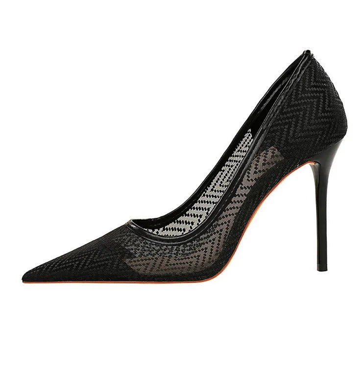 Women's Mesh Hollow Lace  Stiletto High Heels Shoes