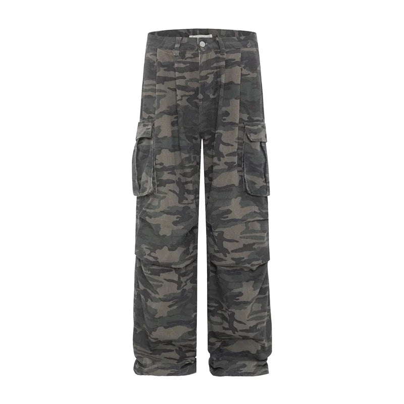 Men's Vintage Multi-pocket Pleated Camouflage Overalls Camo Colossus Baggy Pants