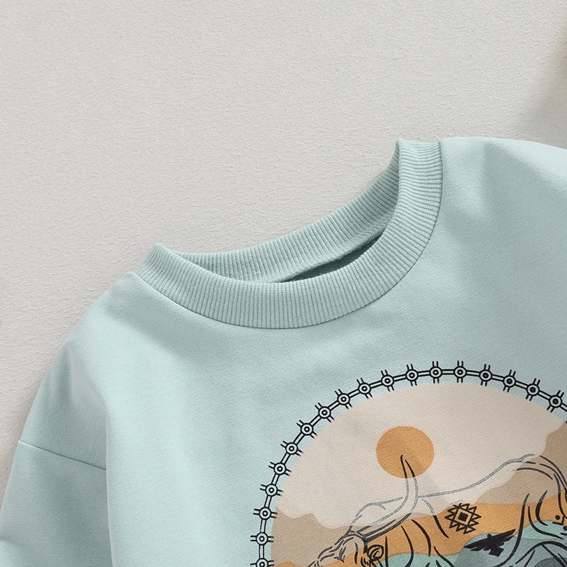 0-4Y Autumn Infant Baby Boys Girls Western T Shirts Cow Cattle Print Long Sleeve Pullover Sweatshirt Top